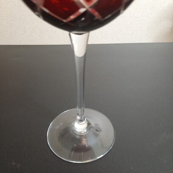 Vintage Bohemian Ruby Red Cut to Clear Globe Crystal Wine  Vintage Bohemian Ruby Red Cut to Clear Globe Crystal Wine Glasses Goblets 2 pc